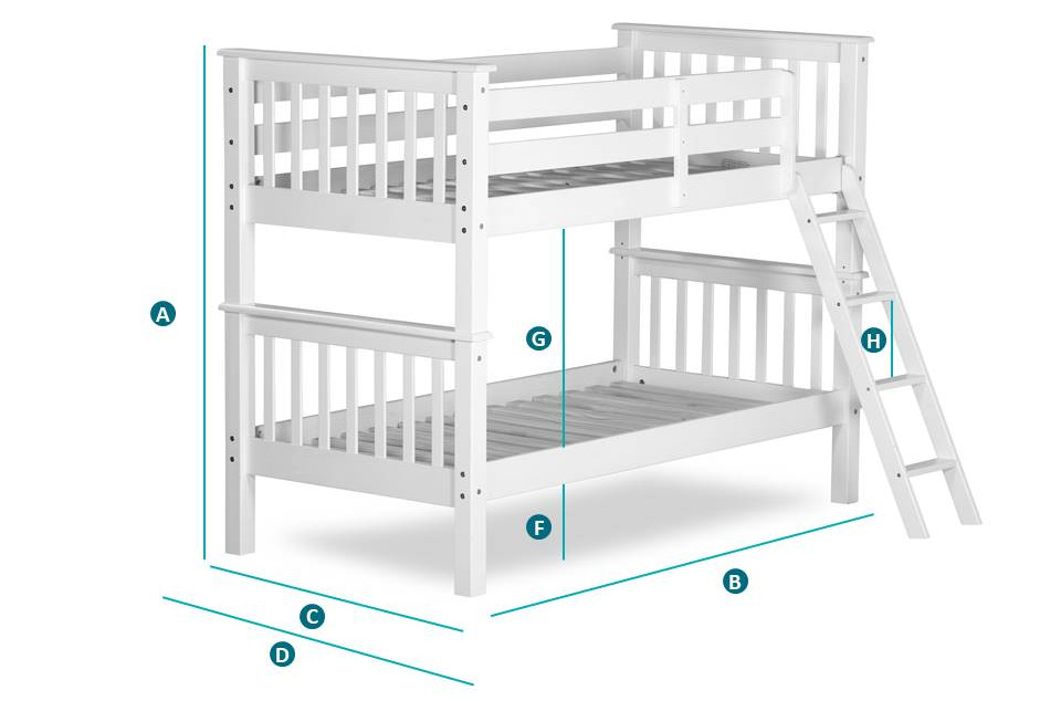 Happy Beds Oxford White Bunk Bed Sketch Dimensions