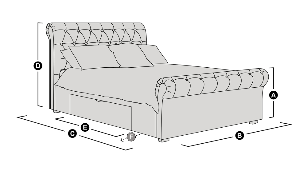 Happy Beds Ravello 2 Drawer Storage Bed Sketch Dimensions