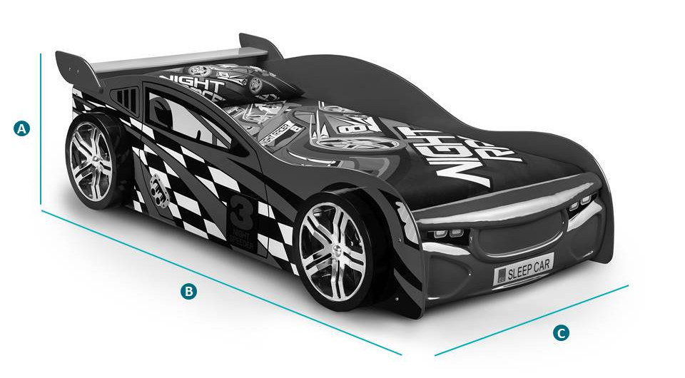 Happy Beds Scorpion Kids Racer Car Sketch Dimensions