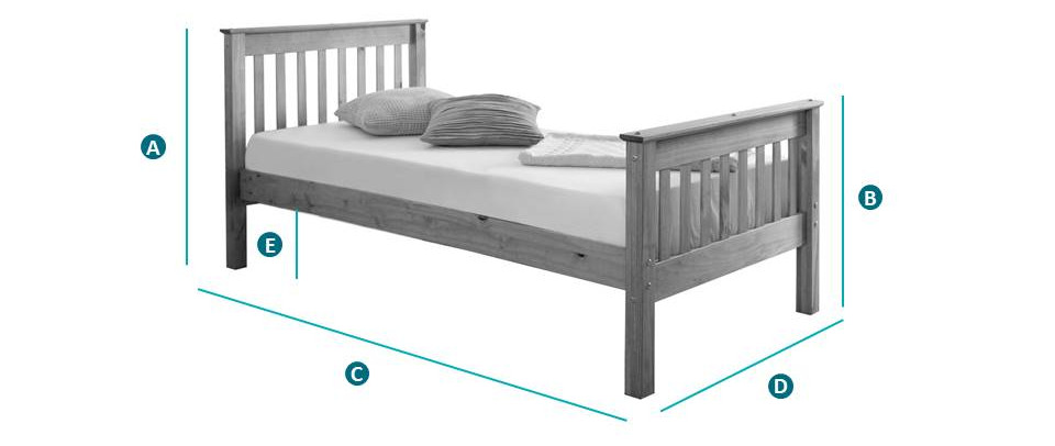 Happy Beds Somerset Wooden 3ft Bed Sketch Dimensions