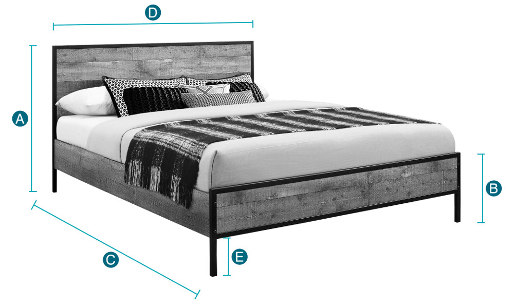Happy Beds Urban Rustic Bed Sketch Dimensions