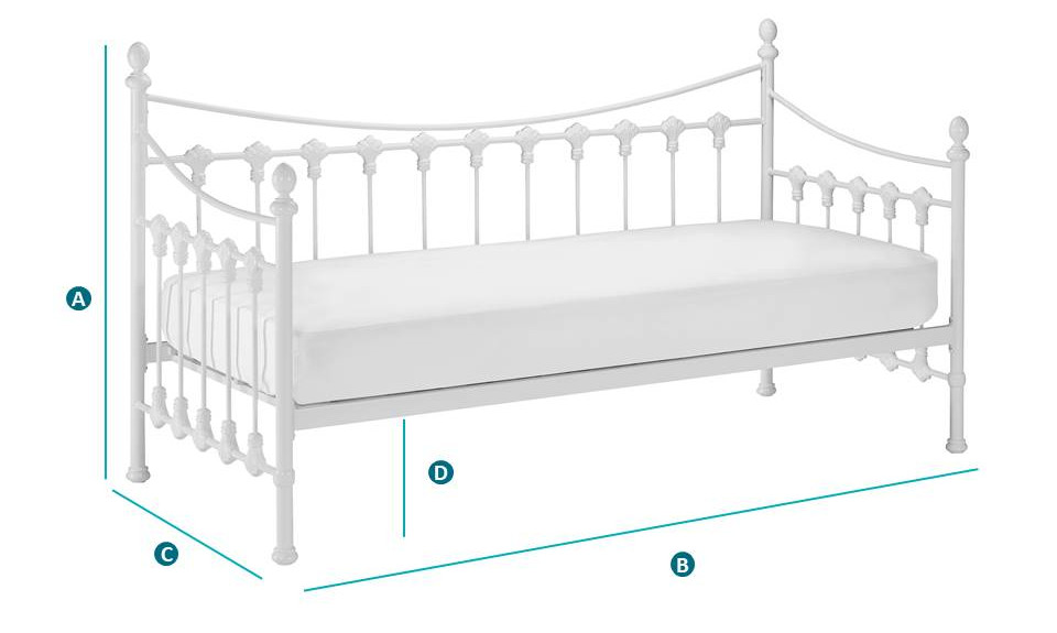 Happy Beds Versailles Metal Guest Day Bed Sketch Dimensions