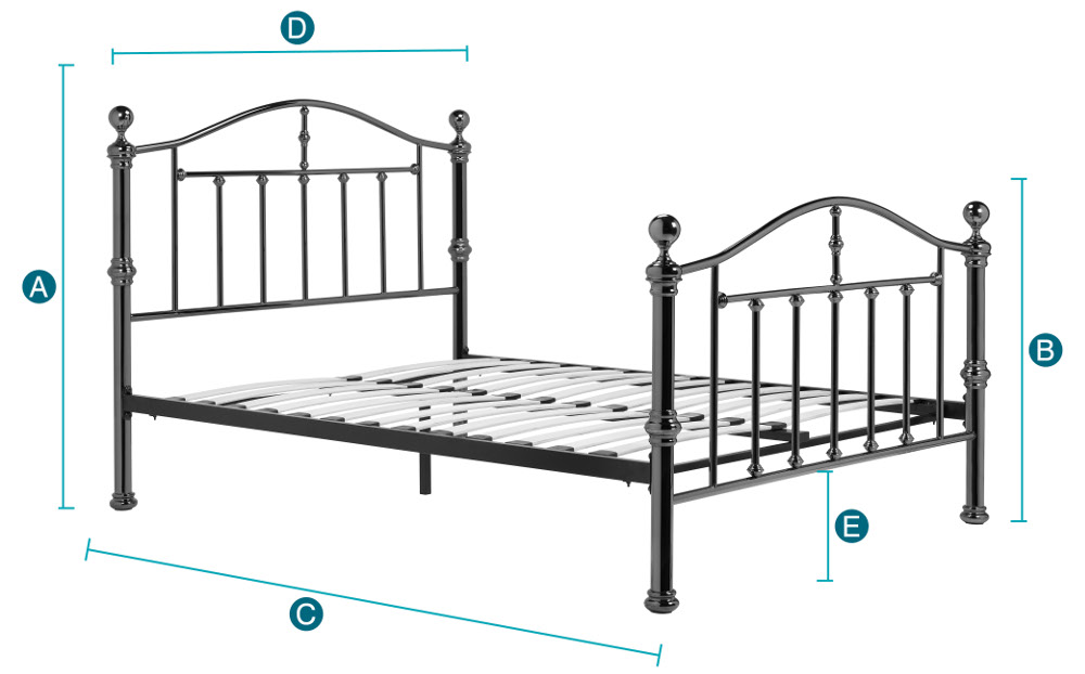 Happy Beds Victoria Nickel Metal Bed Sketch Dimensions