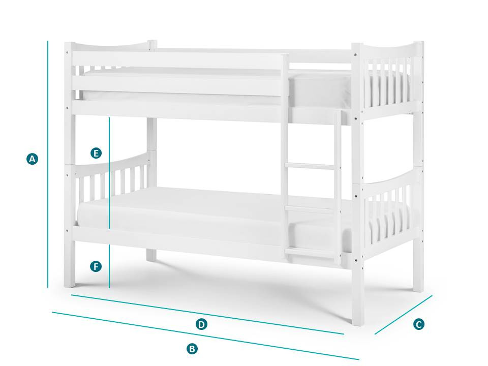 Happy Beds Zodiac White Bunk Bed Sketch Dimensions
