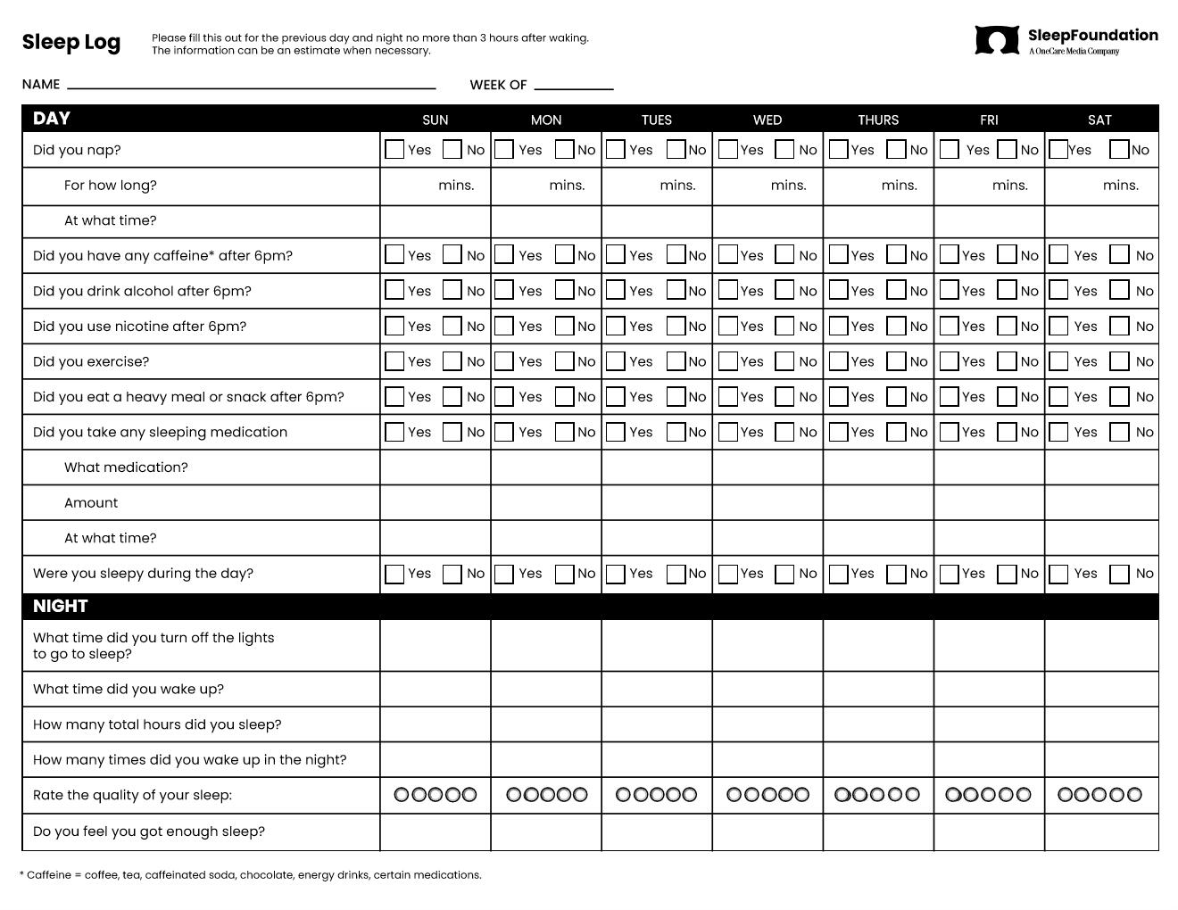 sleep log sheet