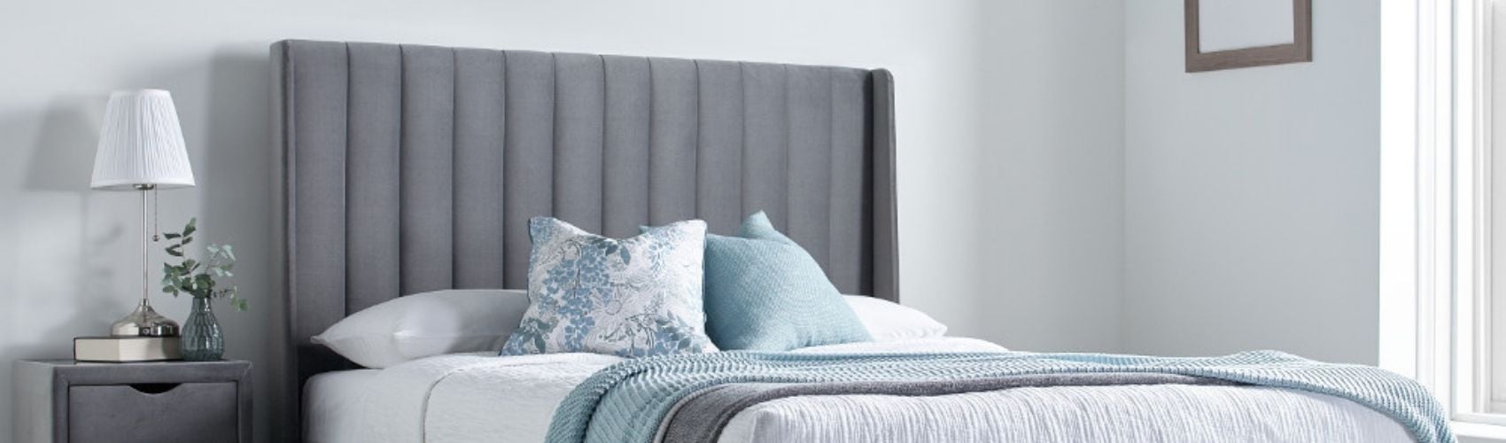 Grey velvet headboard