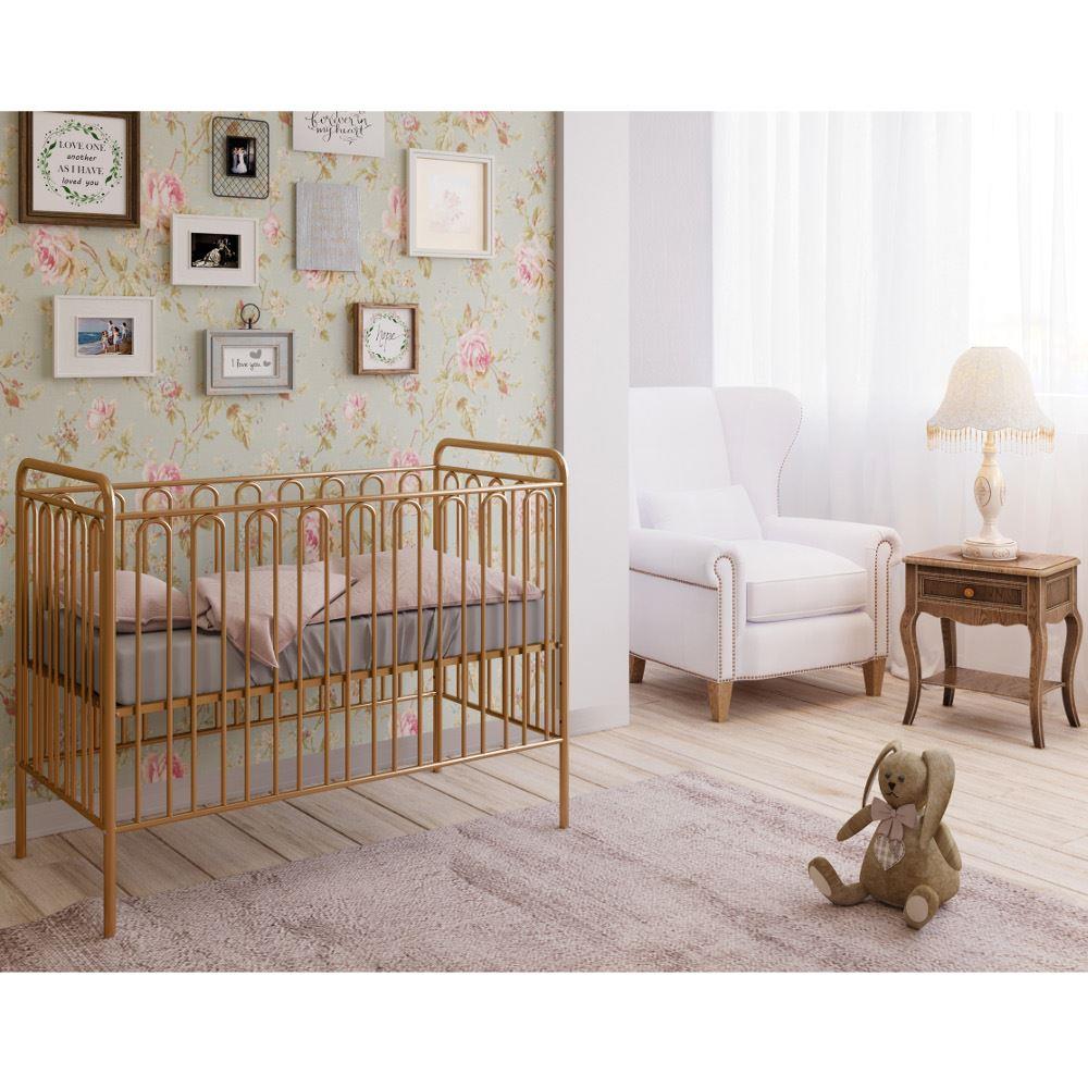 Vintage Gold Metal Baby Cot Frame - 60 x 120 cm