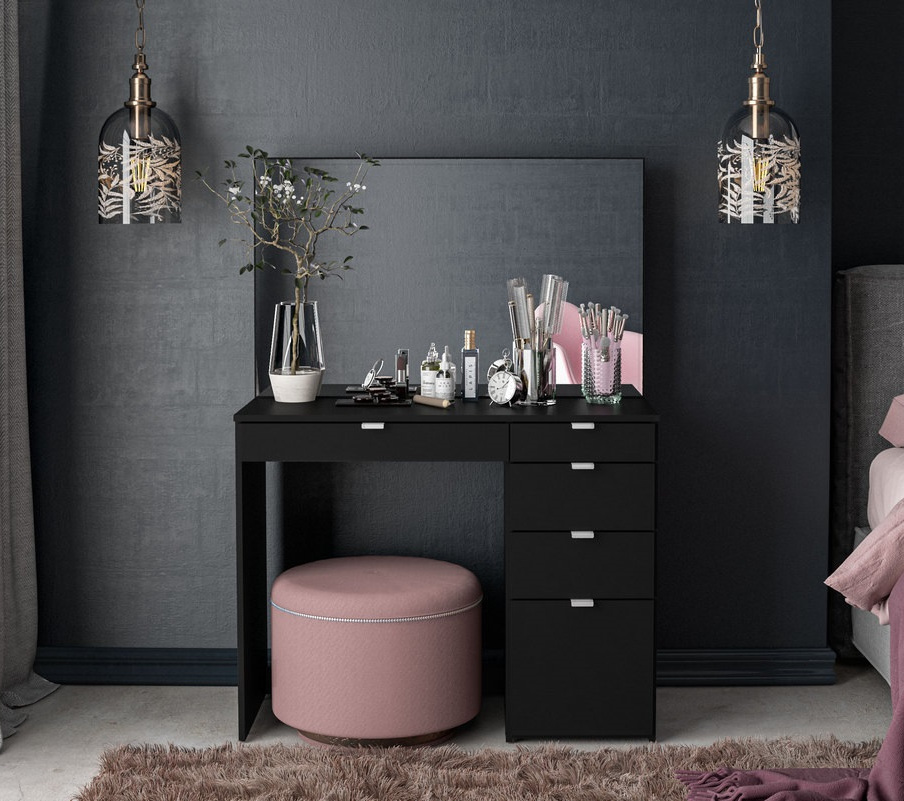 Ava Black 5 Drawer Dressing Table and Mirror Happy Beds