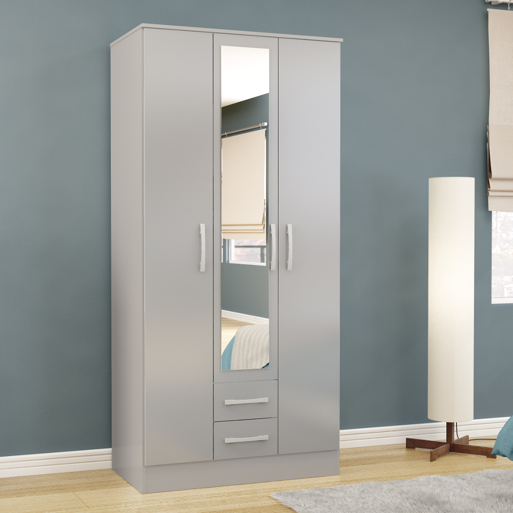 3 door mirrored top wardrobe with drawers