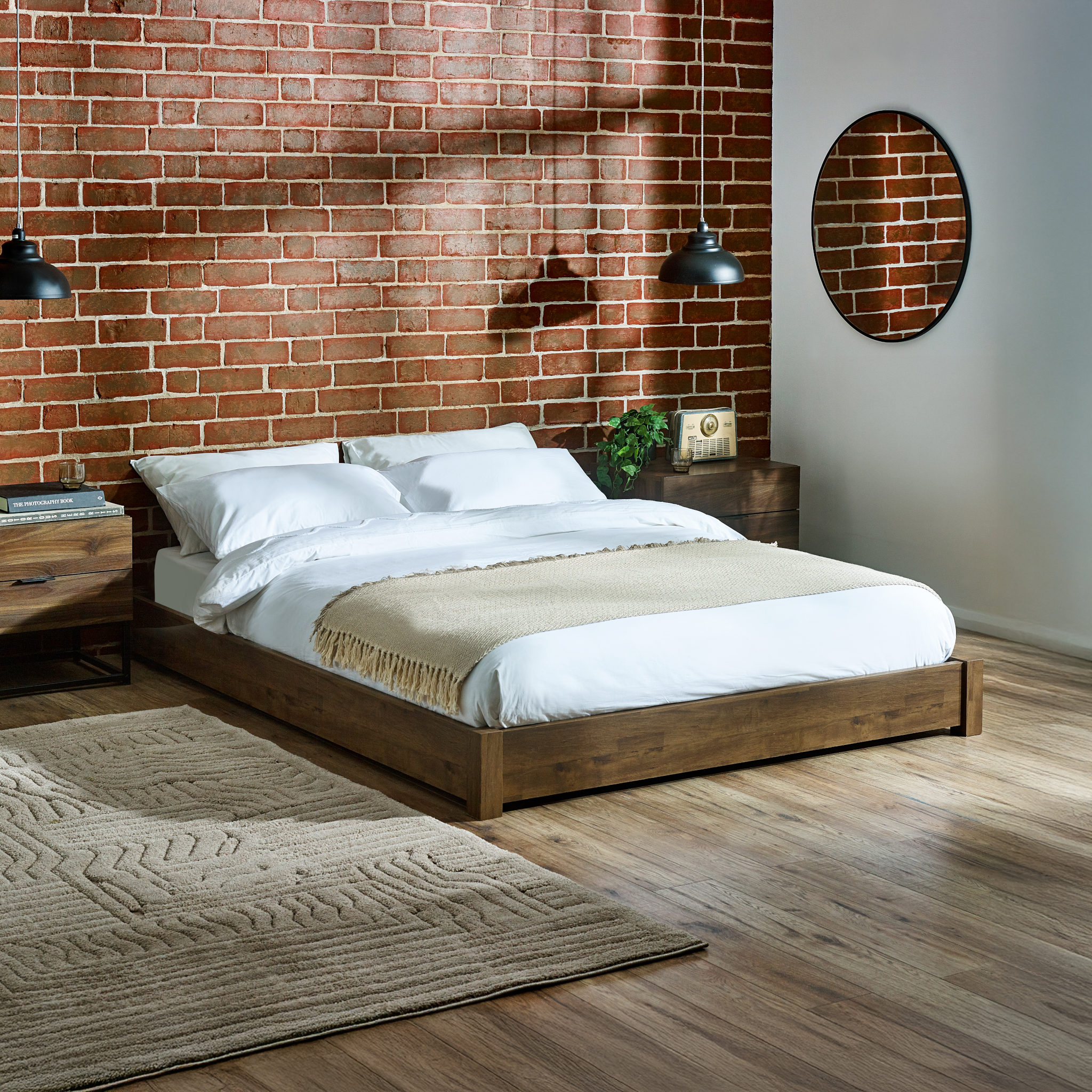 Marston Rustic Wooden Platform Bed - 4ft6 Double