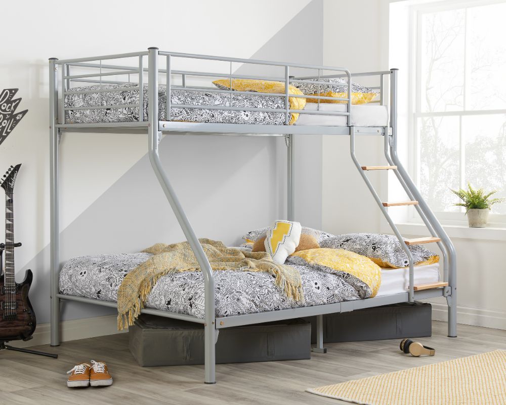 Nexus Silver Metal Triple Sleeper Bunk Bed Happy Beds