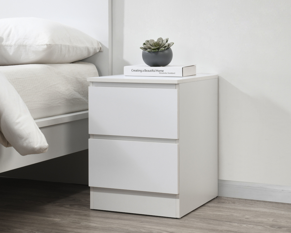 Oslo White 2 Drawer Bedside Table Happy Beds