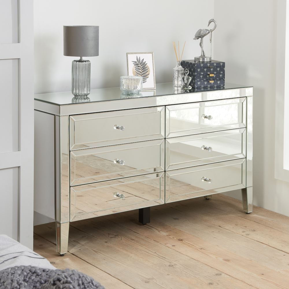 Valencia Mirrored 6 Drawer Chest Happy Beds