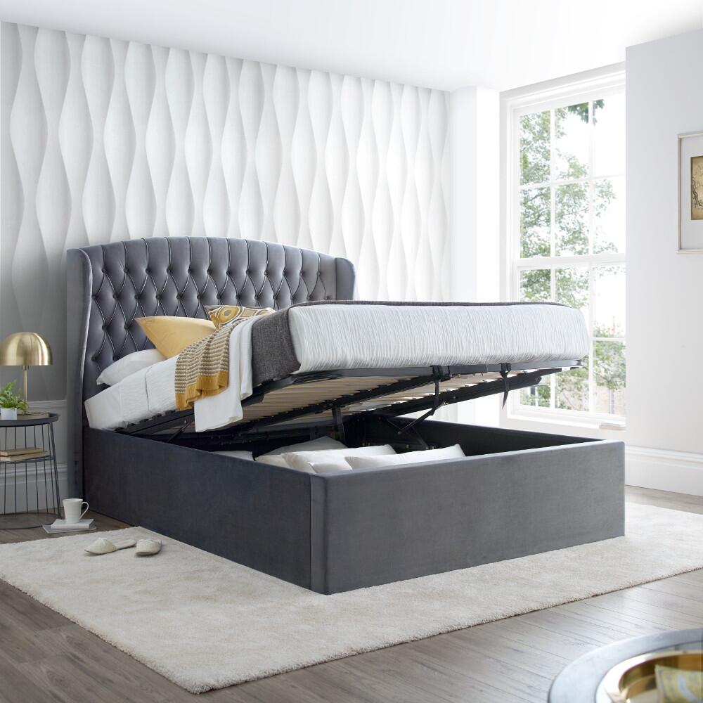 Warwick grey shop velvet ottoman bed